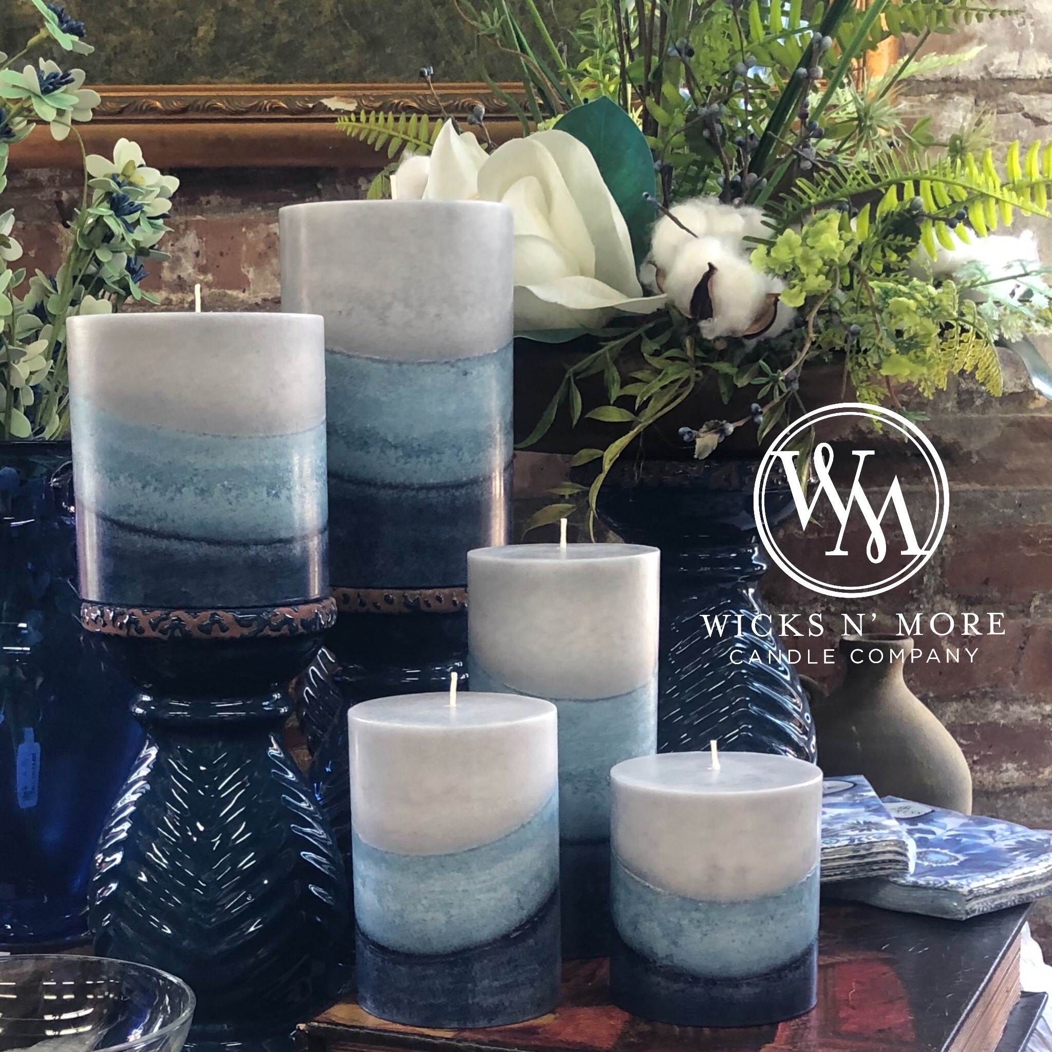 Indigo Mist Scented Pillar Candles