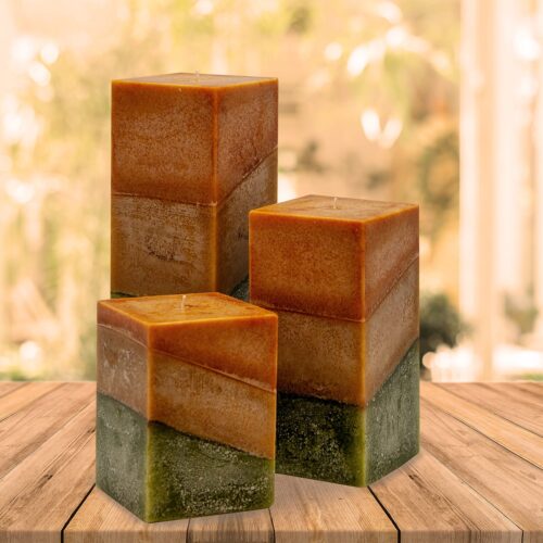 square candles autumn leaves